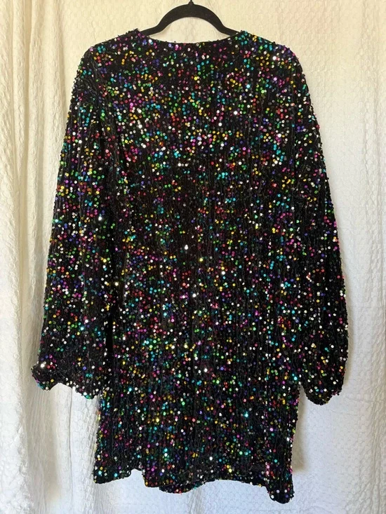 Grace + Emma Multicolor Sequin Party Dress 3XL NWT Long Sleeve Shift - Picture 3 of 5